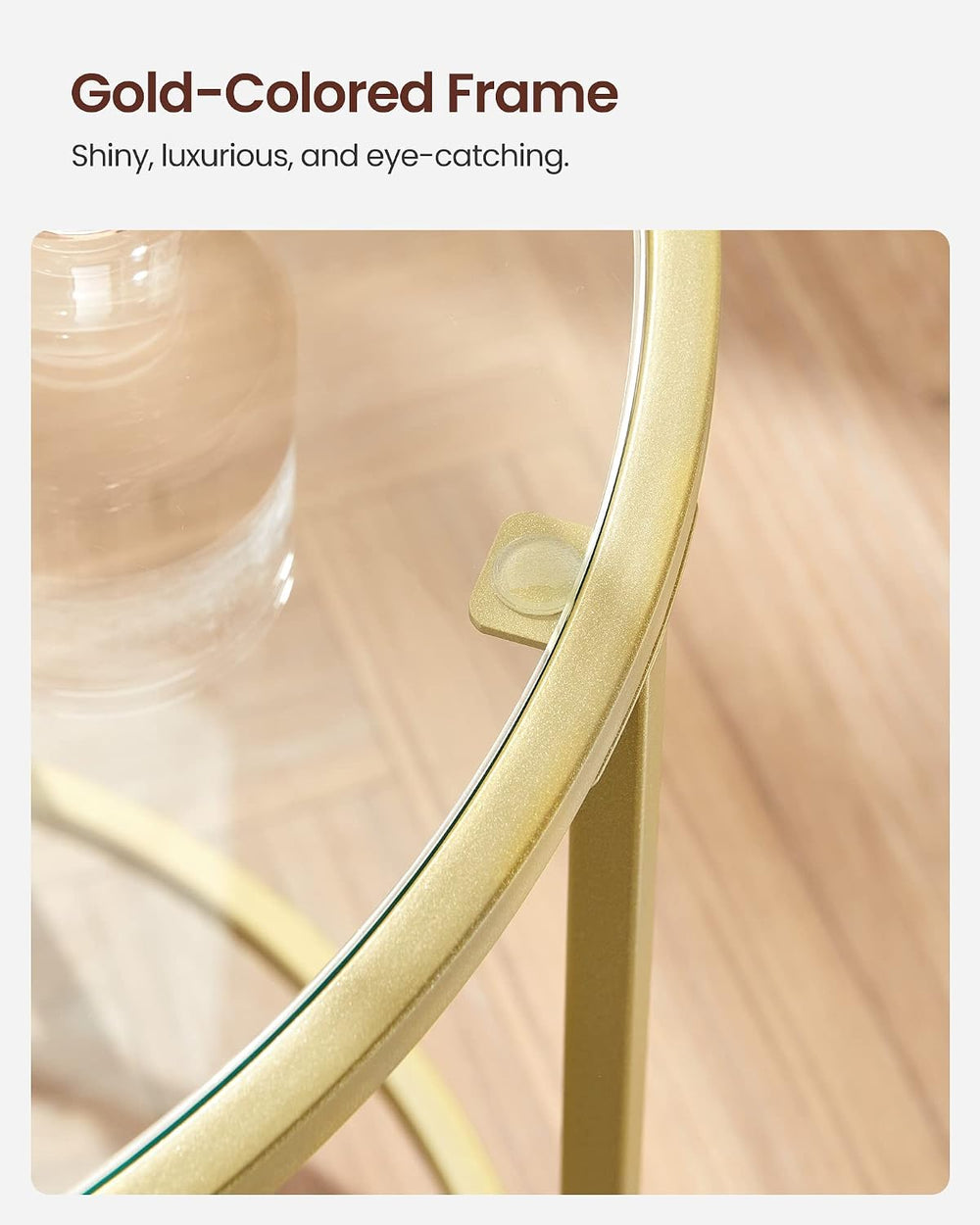 VASAGLE Round Side Tables, Set of 2, Glass End Tables with Metal Frame