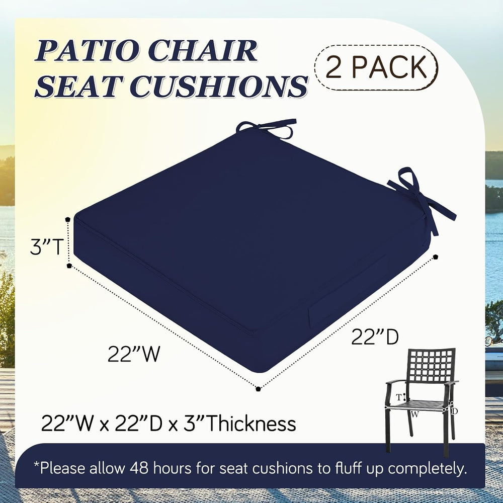 Outdoor Chair Cushions, Removable Covers, Navy, 22 x 22