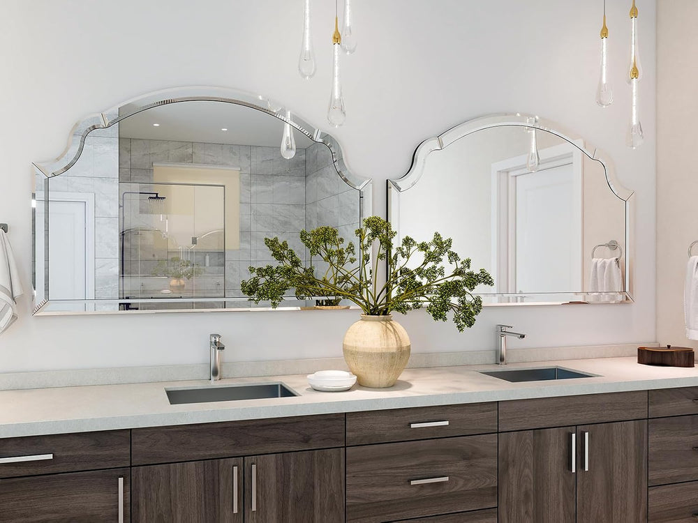 Large Arched Wall Mirrors for Living Room, 31.5"x47.2" Scalloped Ba...