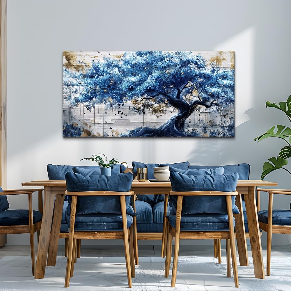 ERQINHUA Blue Tree Wall Paintings Canvas Wall Art For Living Room Large Wall ...