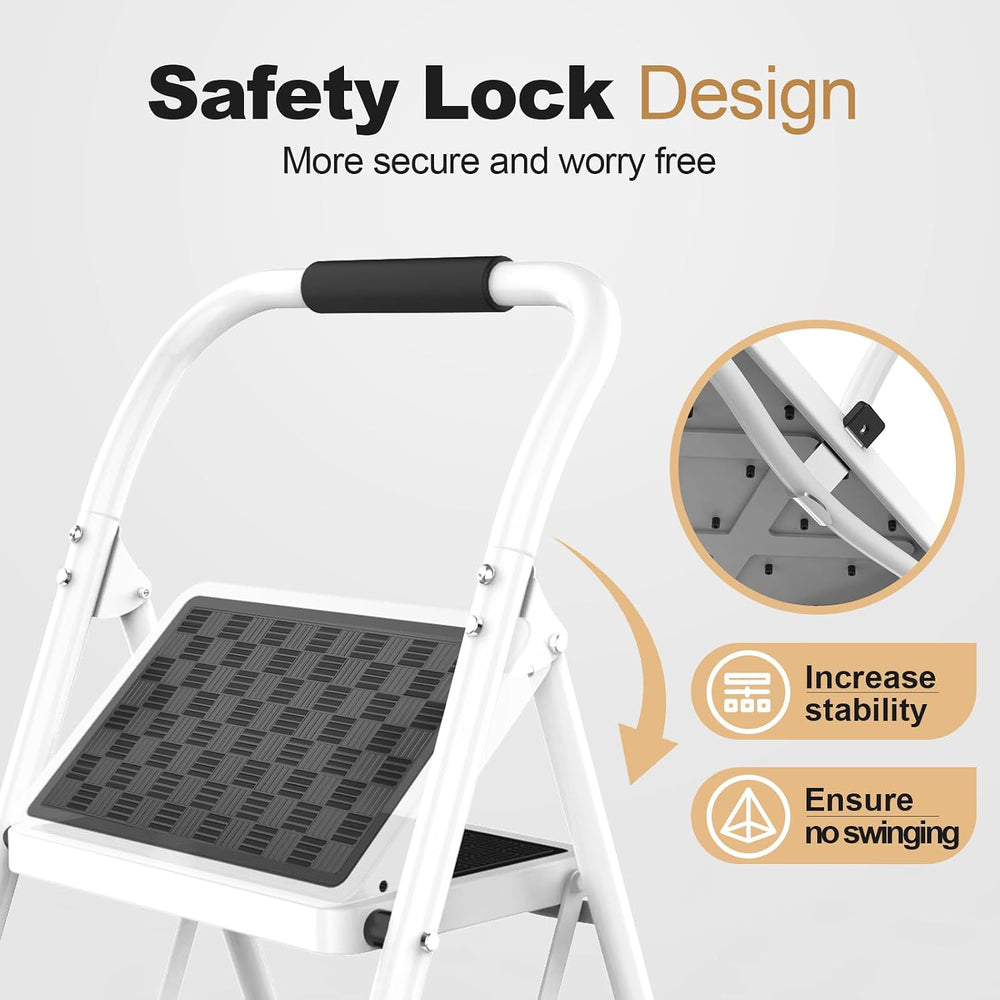 HBTower 3 Step Ladder, 3 Step Stool for Adults Folding Step Stool