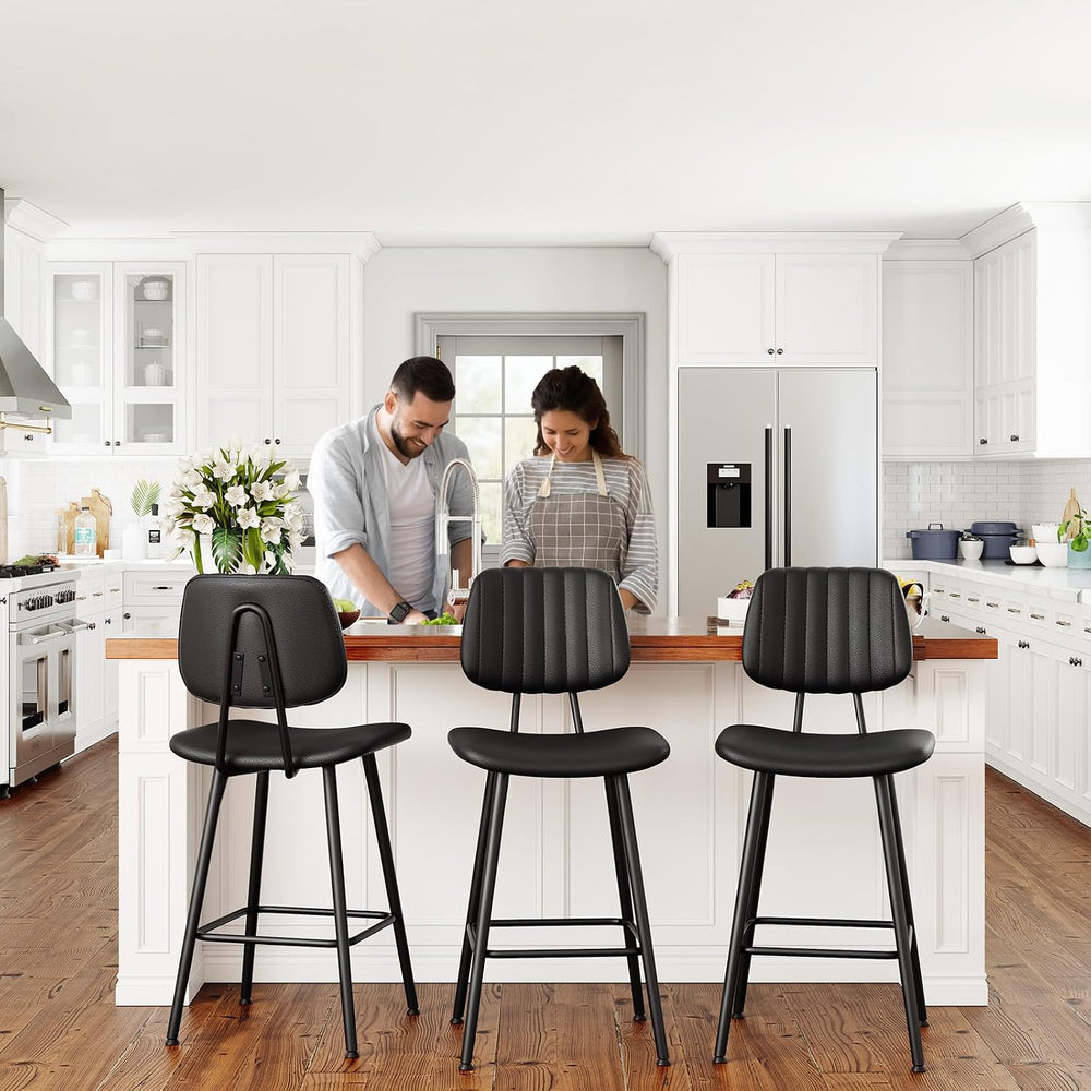 Raynesys 24-Inch Leather Bar Stools with High Backrest, Black