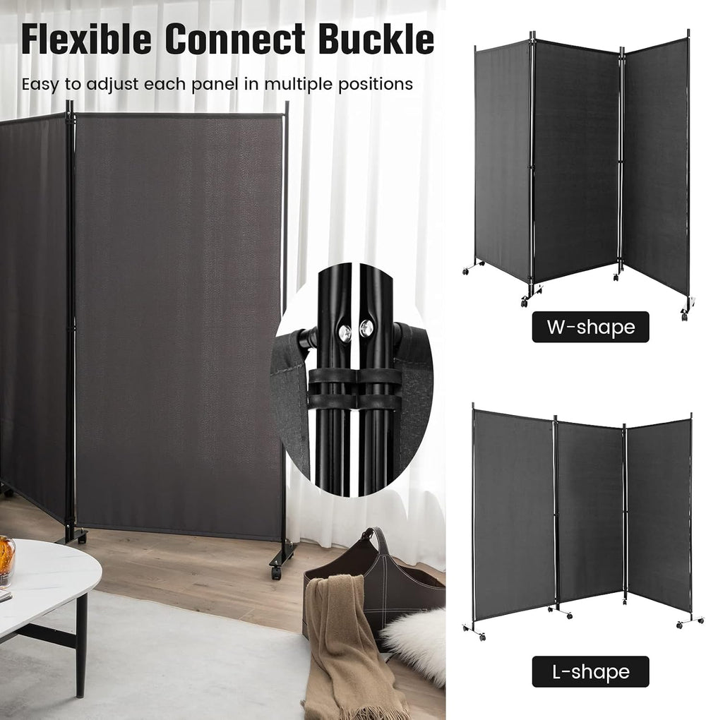 LDAILY 3 Panels Folding Privacy Screen, 6FT Rolling Room Divider