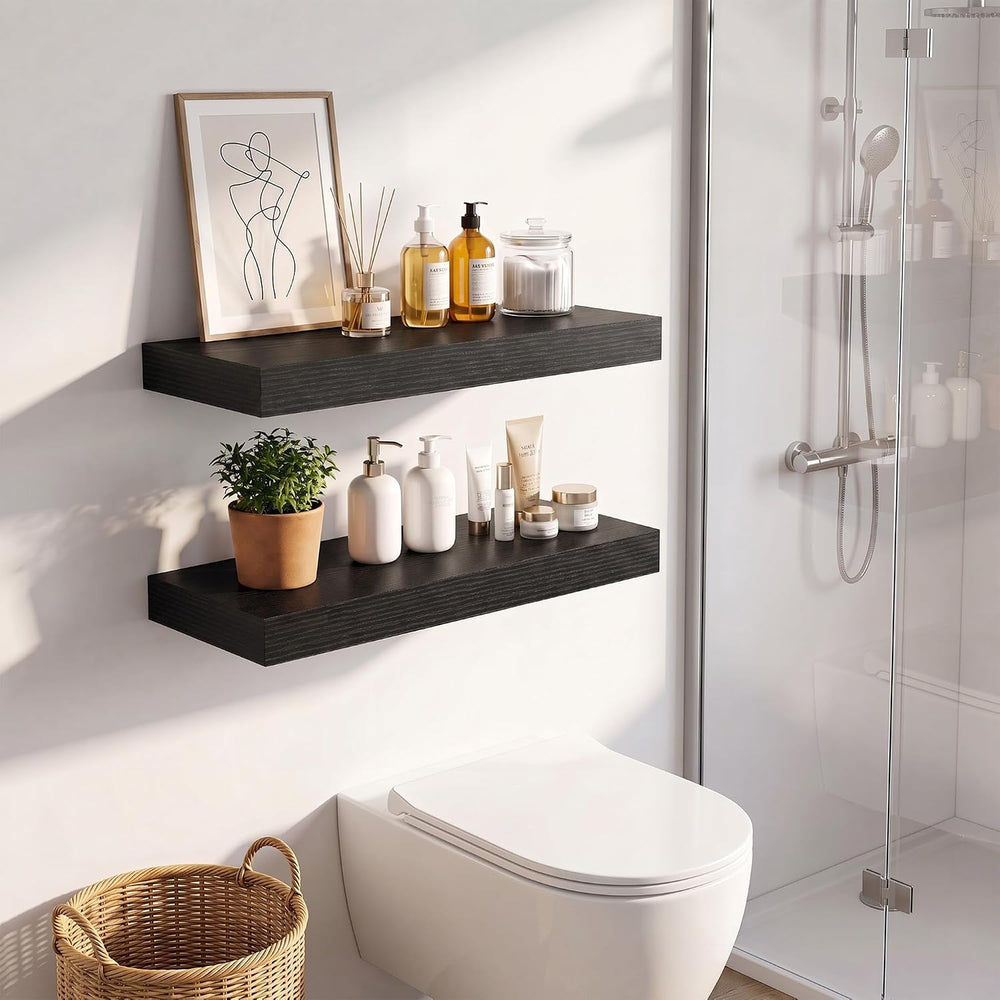 Vivelove 8 Inch Deep Floating Shelves Black, 16 x 8, Set of 2