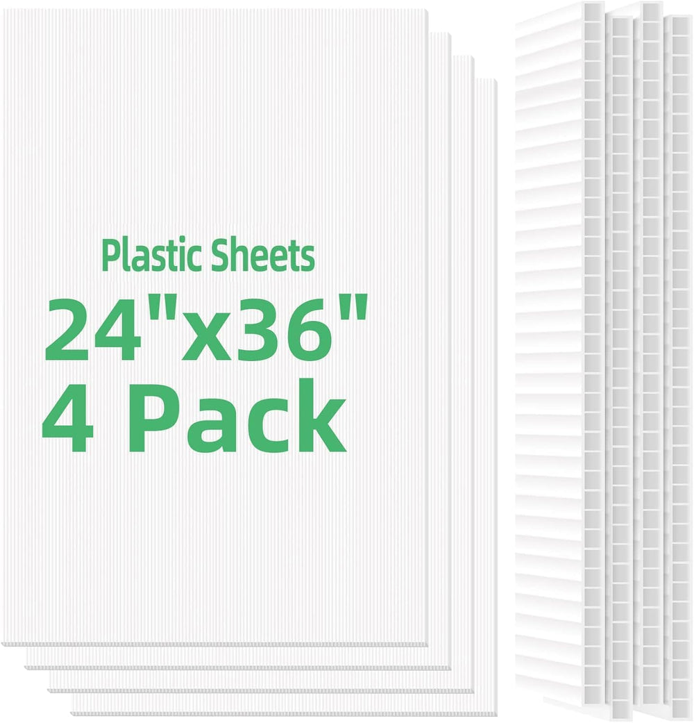 24x36 Inch Corrugated Plastic Board, 4 Pack White Poster Board,