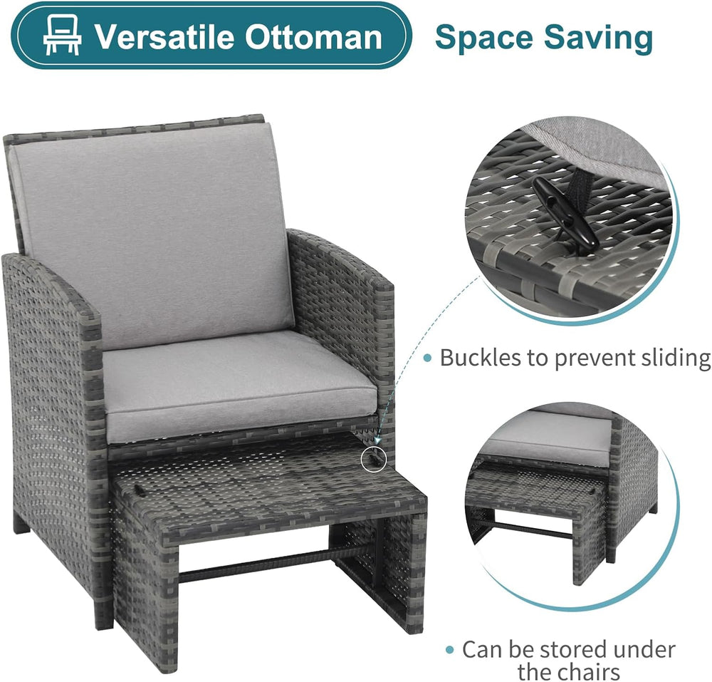 OC Orange-Casual 6 Pcs Wicker Patio Furniture Set with Ottomans, Light Grey