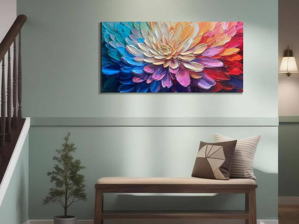 Arjun Colorful Flower Wall Art Floral Textured Canvas Large 40"x20"