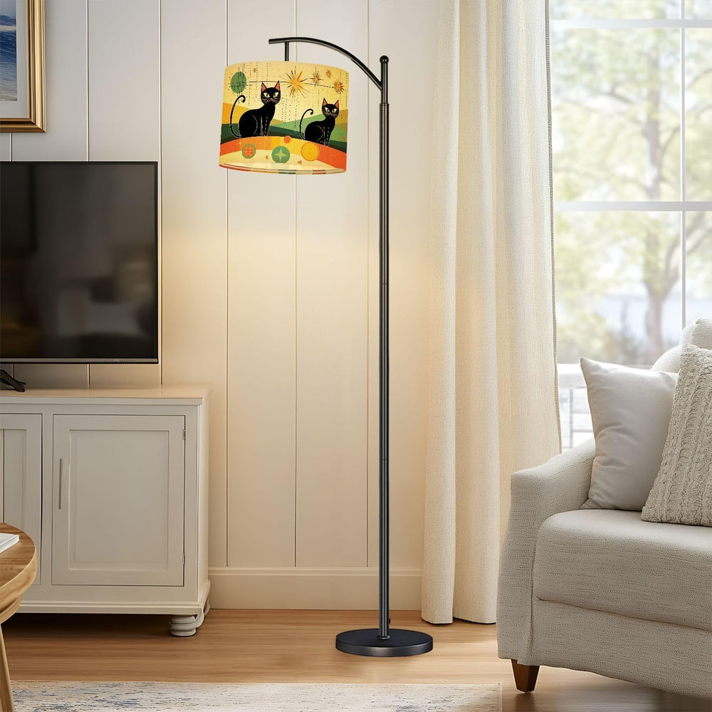 Drum Lamp Shade Mid Century Black Cat Retro Atomic Starburst Modern Abstract ...