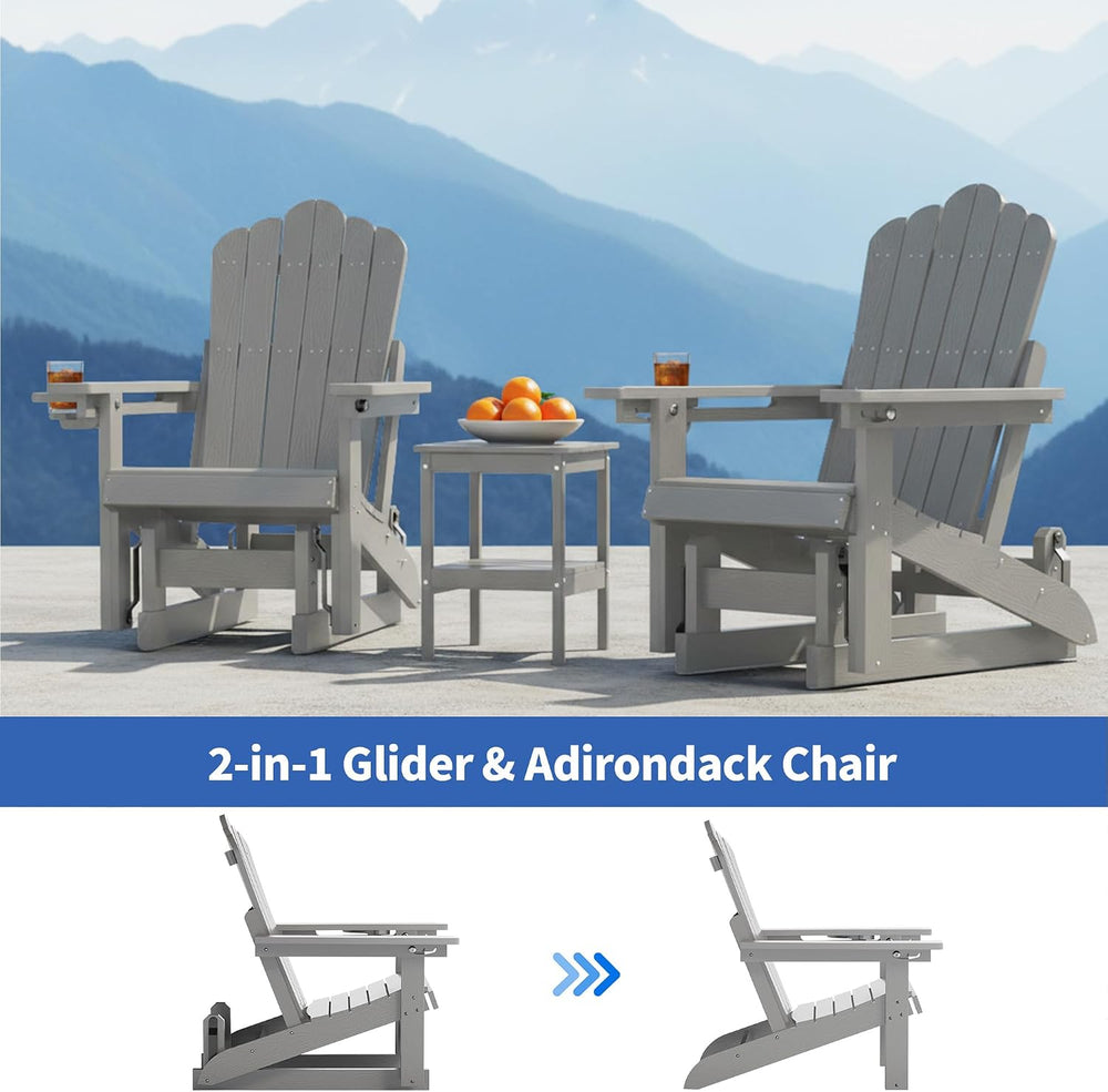 HDPE Adirondack Glider Chair,3-Position Adjustable Backrest Patio Glider