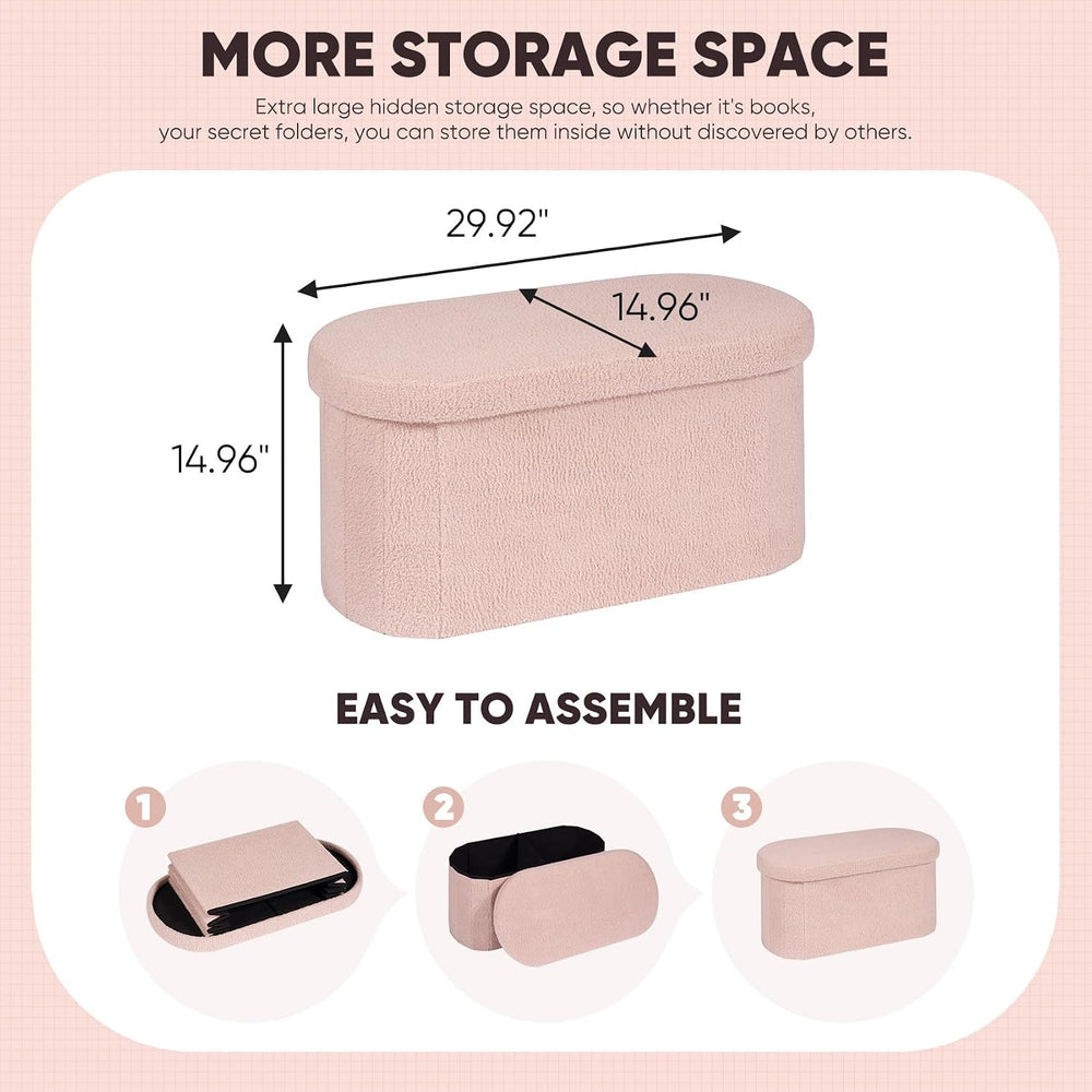 B FSOBEIIALEO 30" Folding Ottoman with Storage for Living Room, Pink