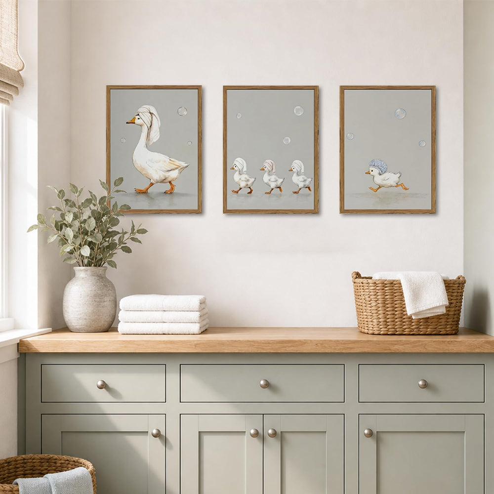Cute Goose Bathroom Wall Art Set of 3, Funny Duck Bath Wall Decor Painting, W...