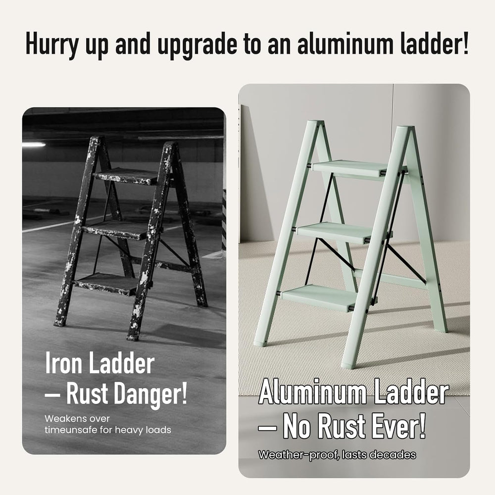 Mayi Plus 3 Step Stool Foldable, Aluminum, Lightweight Step Ladder