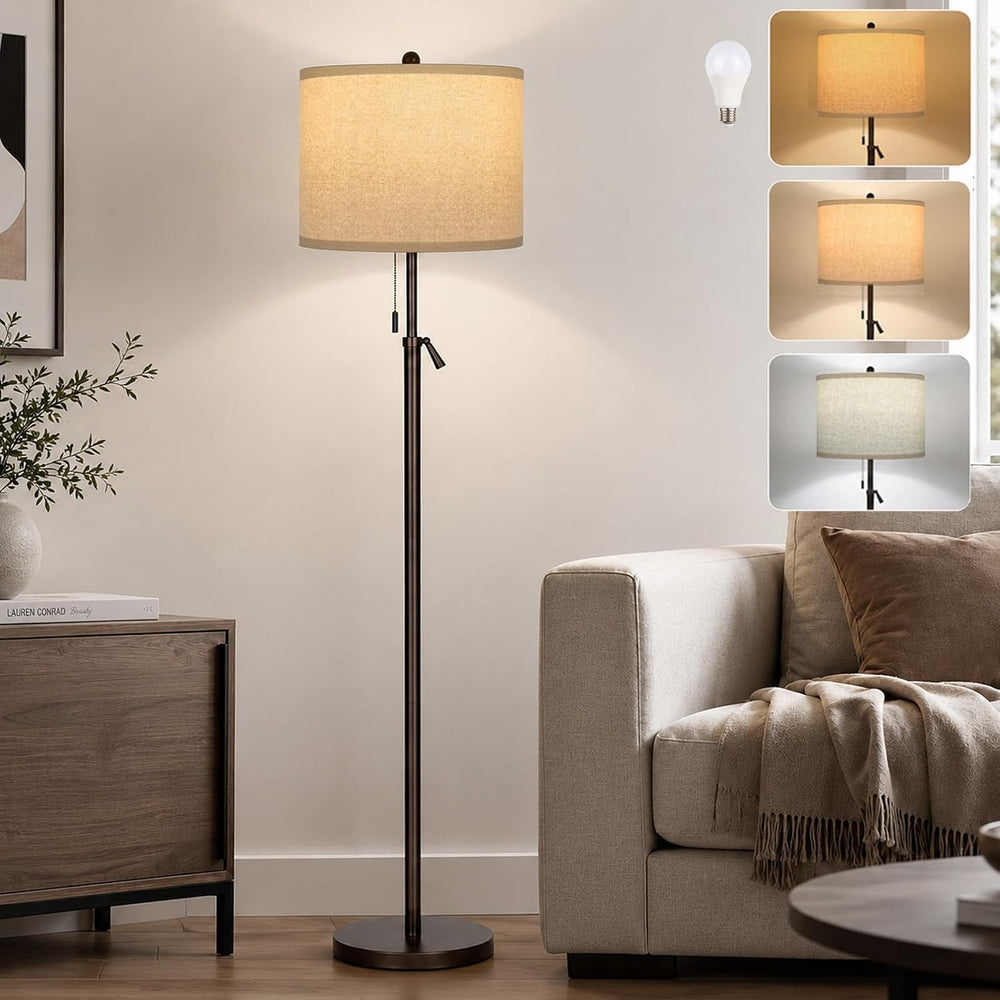 61-69" Adjustable Floor Lamp, Tall Standing Lamp, 3Way Bulb, Pull Chain