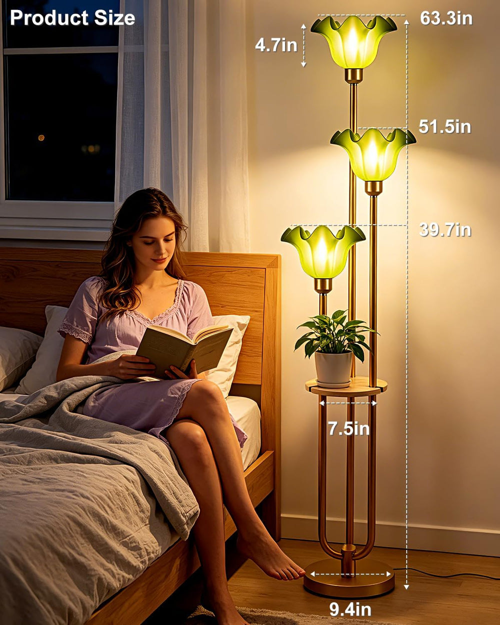Green Flower Floor Lamp for Living Room, Mid Century Modern Floor Lamp Dimmab...
