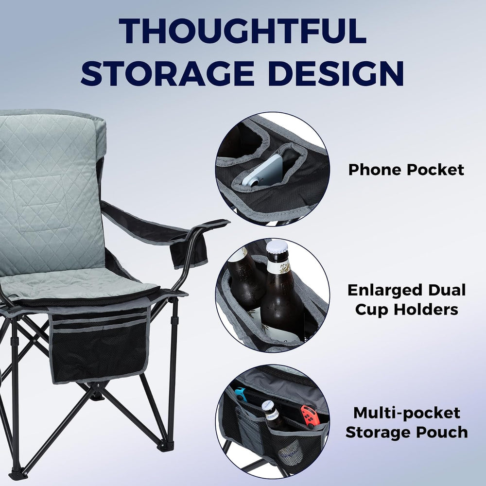 Oversized Heated Camping Chair, High Back Folding Chair for 500lbs
