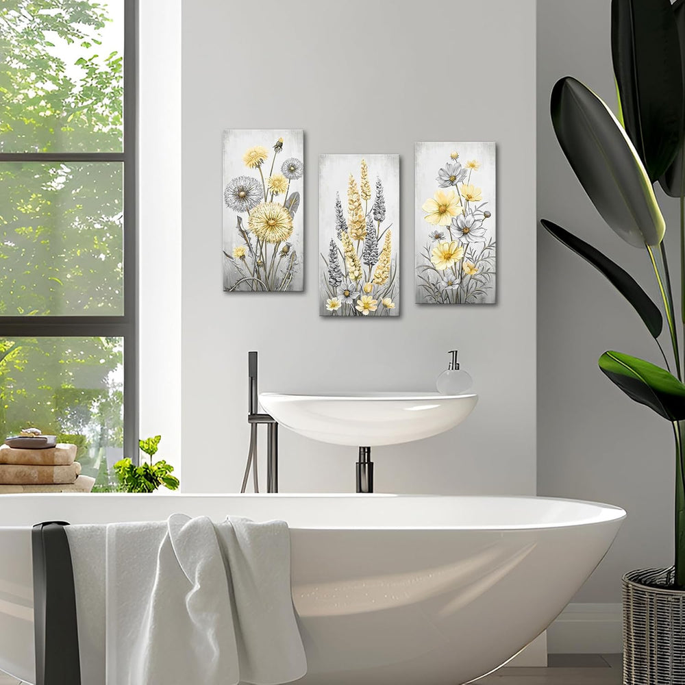 Saypeacher Bathroom Wall Decor Botanical Floral Wall Art Prints Yellow and Gr...