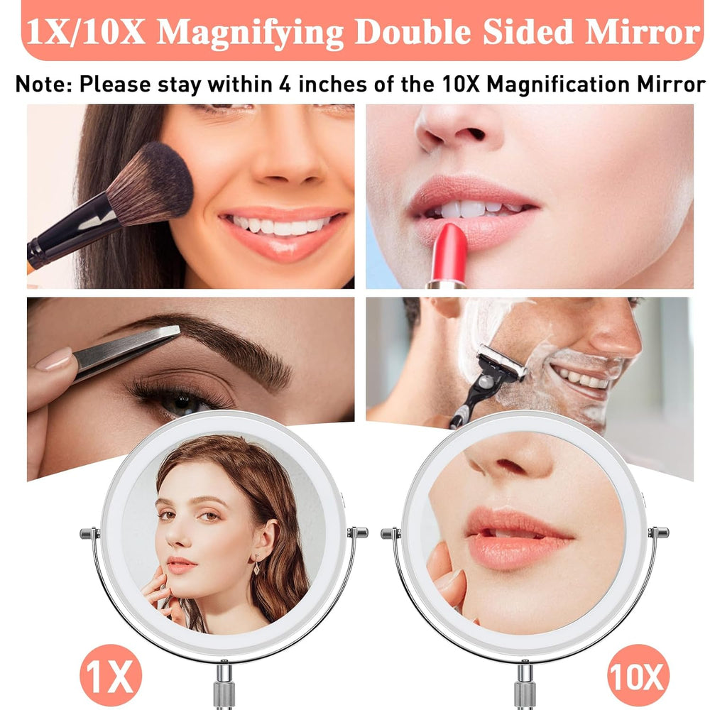Lighted Makeup Mirror with Magnification, 10X 8’’Rechargeable Double Sided Va...