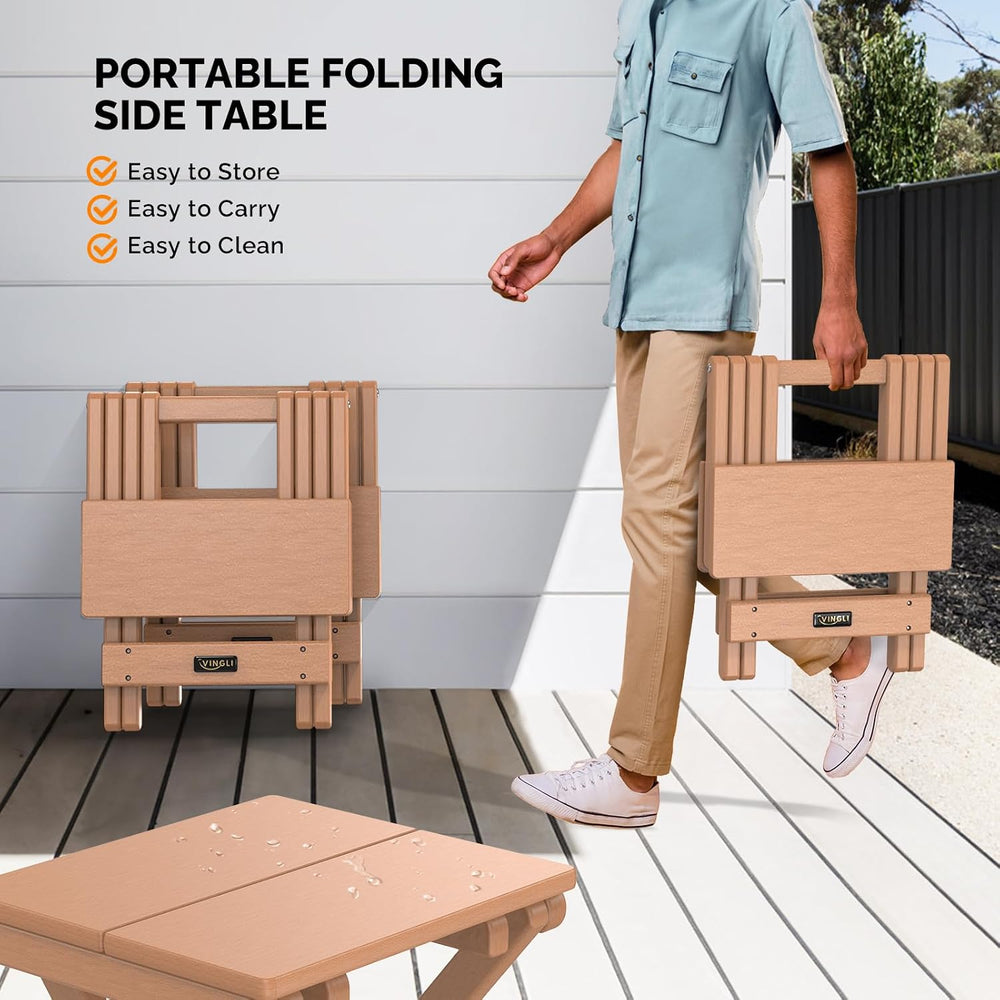 VINGLI Small HDPE Folding Side Table, Plastic Waterproof Portable Adirondack ...