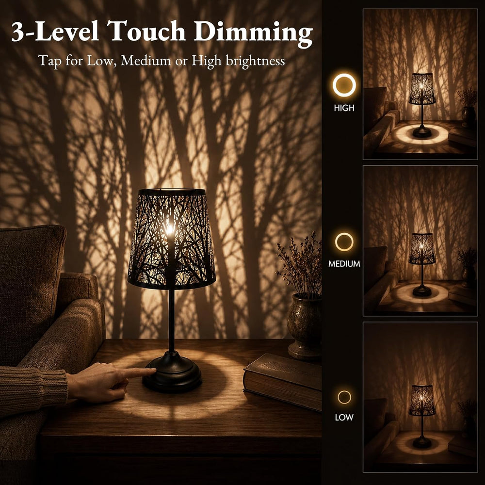 Touch Table Lamp, Tree Shadow Projection, 3-Level Dimmable Shadow Lamp