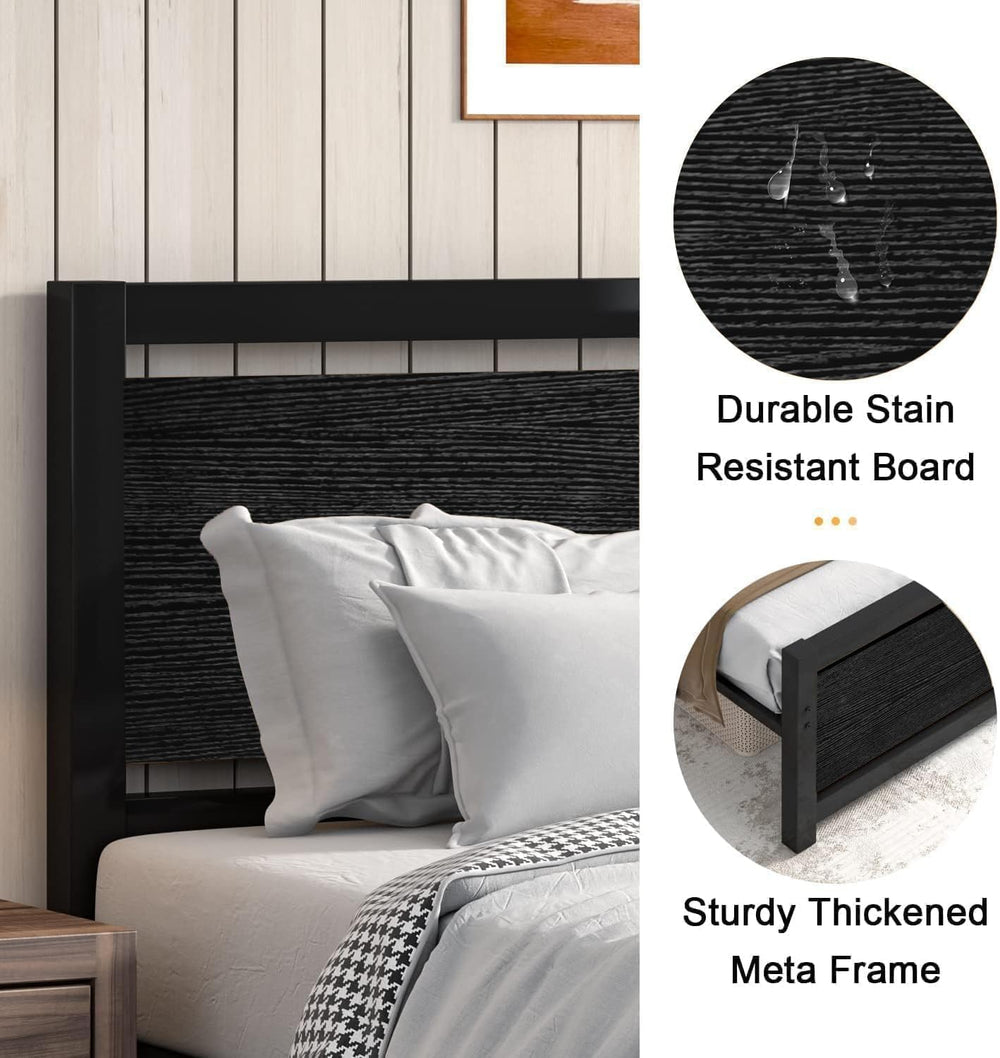 Catrimown Twin Bed Frame with Headboard, Under-Bed Storage, Black