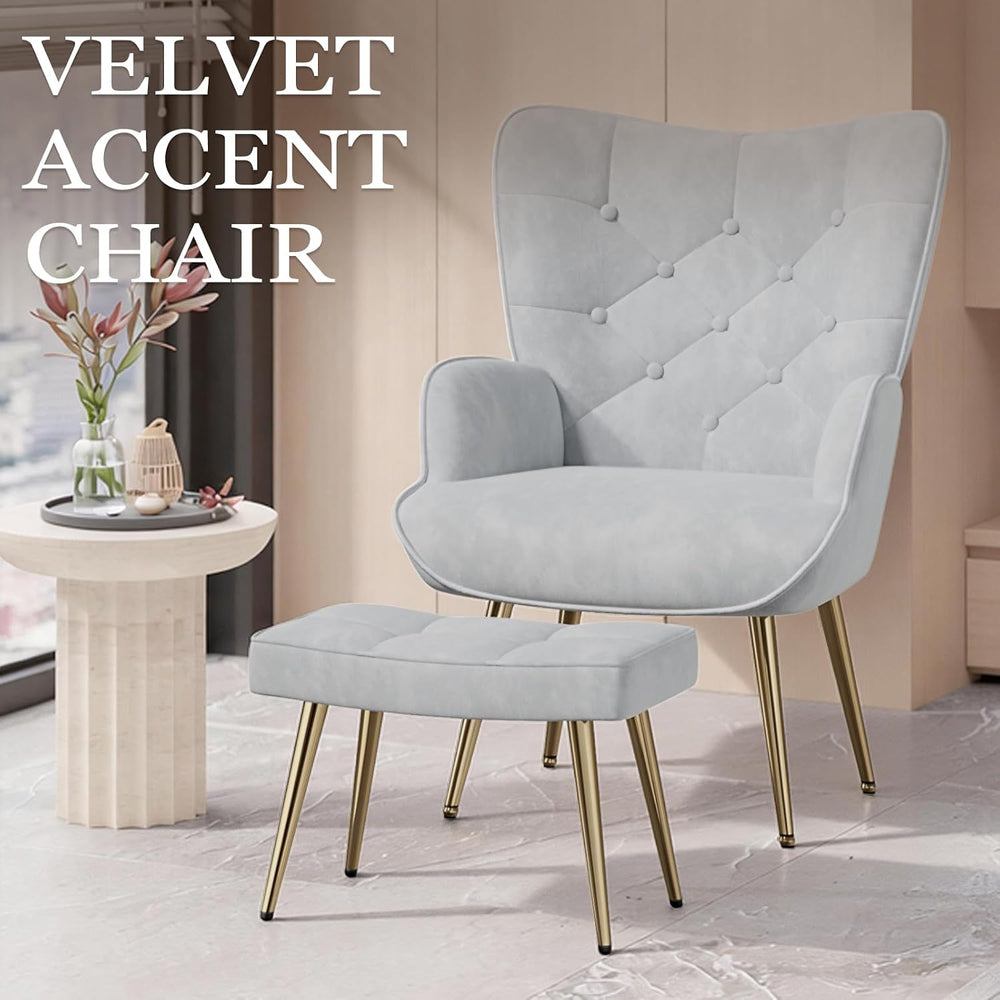 Nalupatio Set of 2 Accent Chairs with Ottoman Footstools, Mid Century Modern ...