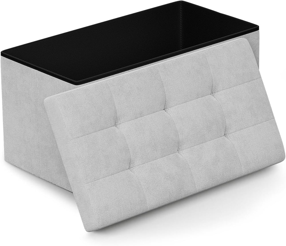 Athena Collection Linen Ottoman with Storage, 30 Inches Large Storage Ottoman...