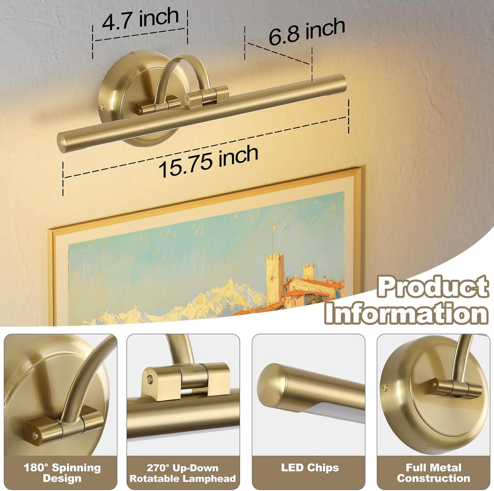 Tassuowell Hardwired Picture Ligh (Brass Hardwired, 15.75 inch Dimmable)