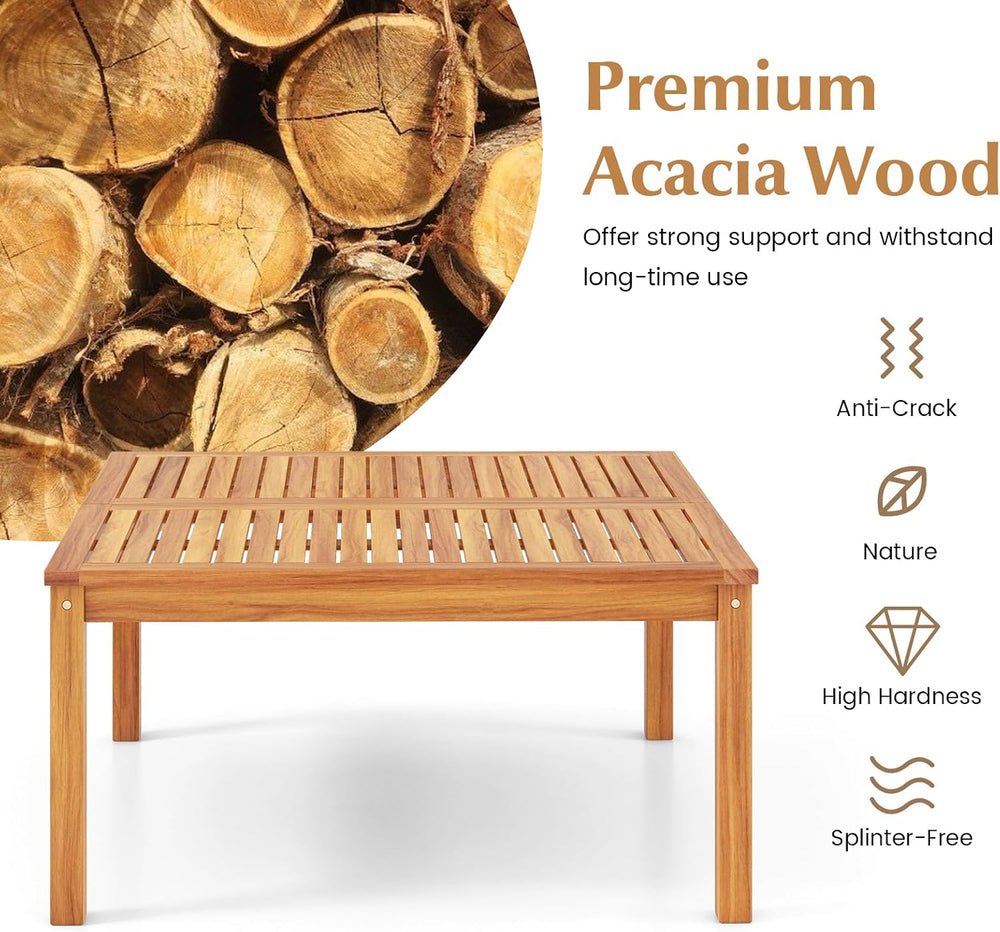 Tangkula Patio Wood Coffee Table, Solid Acacia Wood, 35.5 Inches