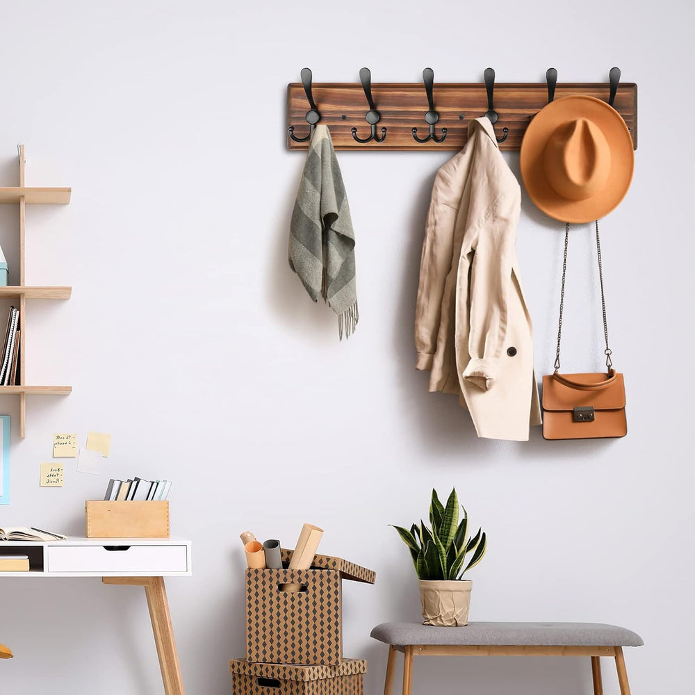 Coat Rack Wall Mount, Wooden Heavy Duty Coat Rack for Wall,6 Triple Coat Hang...