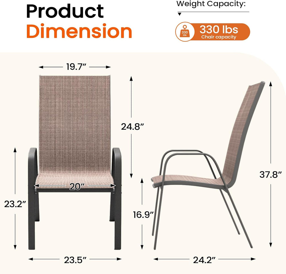 JEAREY Patio Dining Chairs Set of 6, Stackable Outdoor Chairs, Coffee