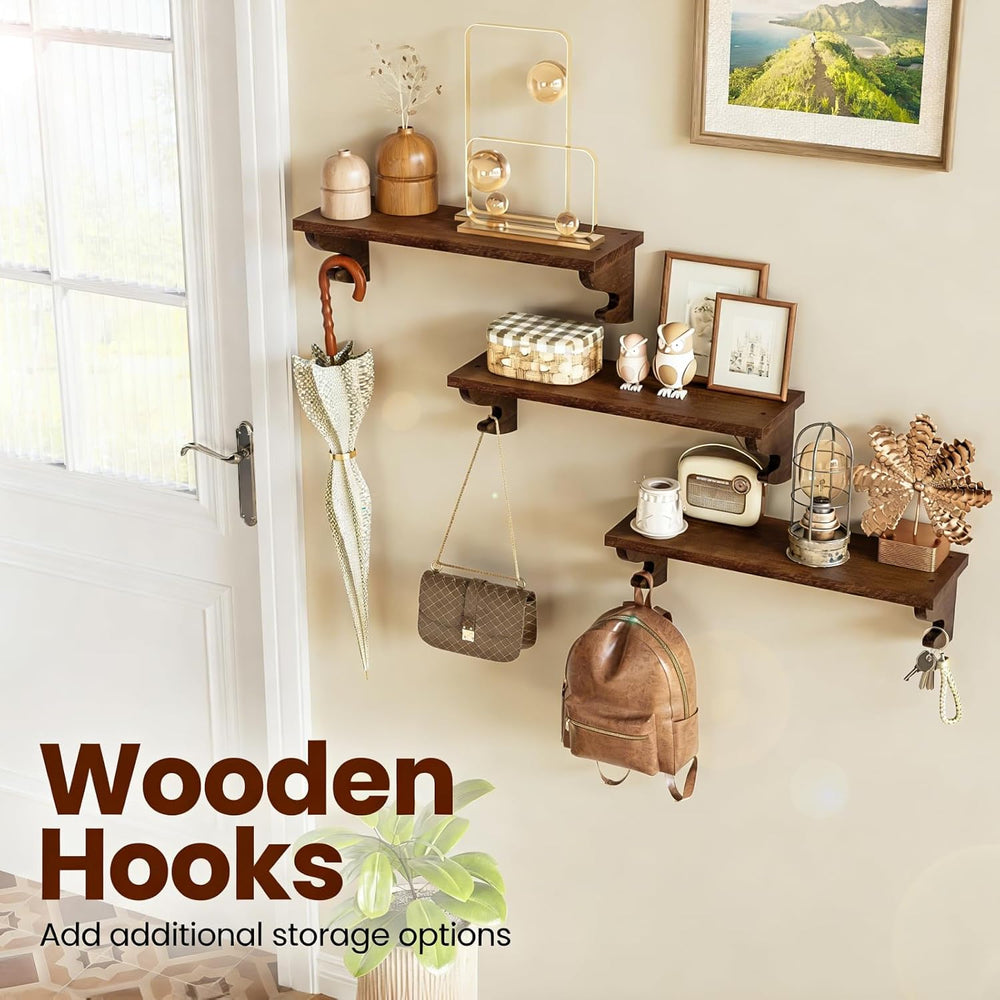 Alsonerbay 17-Inch Wood Floating Shelves for Wall 3-Pack, Light Walnut
