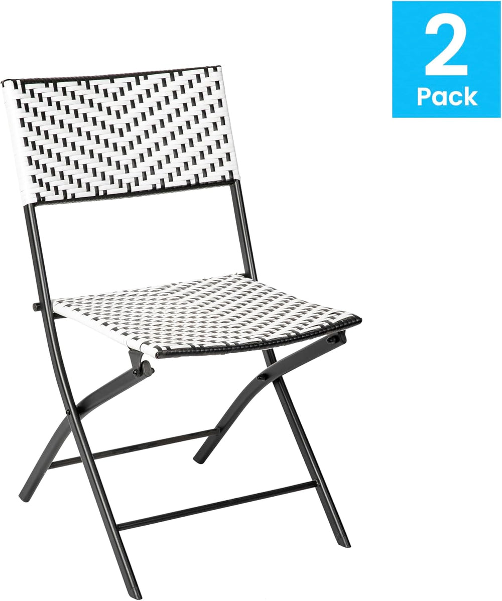 EMMA + OLIVER Black/White Folding Bistro Chairs, 2-Pack