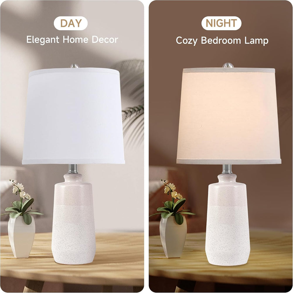 20.5" Ceramic Nightstand Lamps Set of 2 for Bedroom, White End Table Lamps
