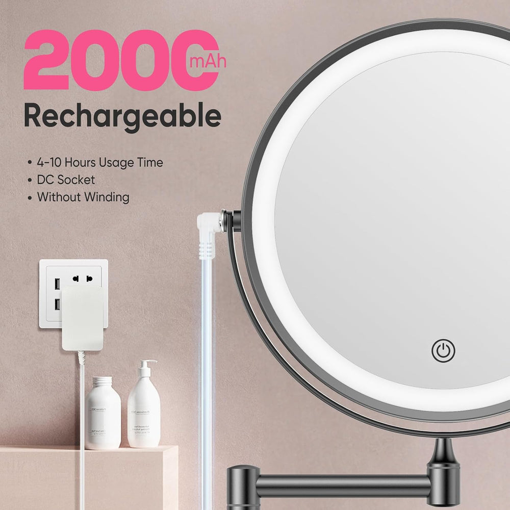 FASCINATE 8" Rechargeable Wall Mounted Makeup Mirror with Lights