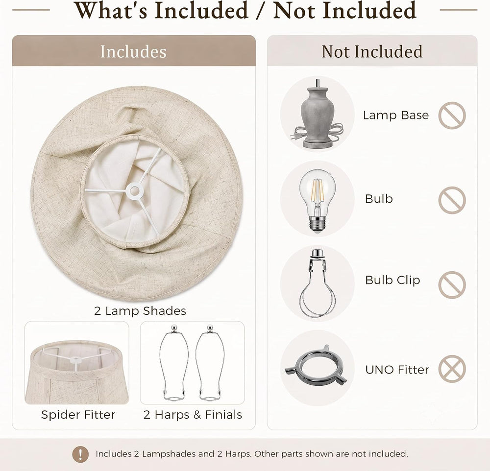 Beige Natural Linen Bell Lamp Shades Set of 2, 6.5" Top x 13" Botto...