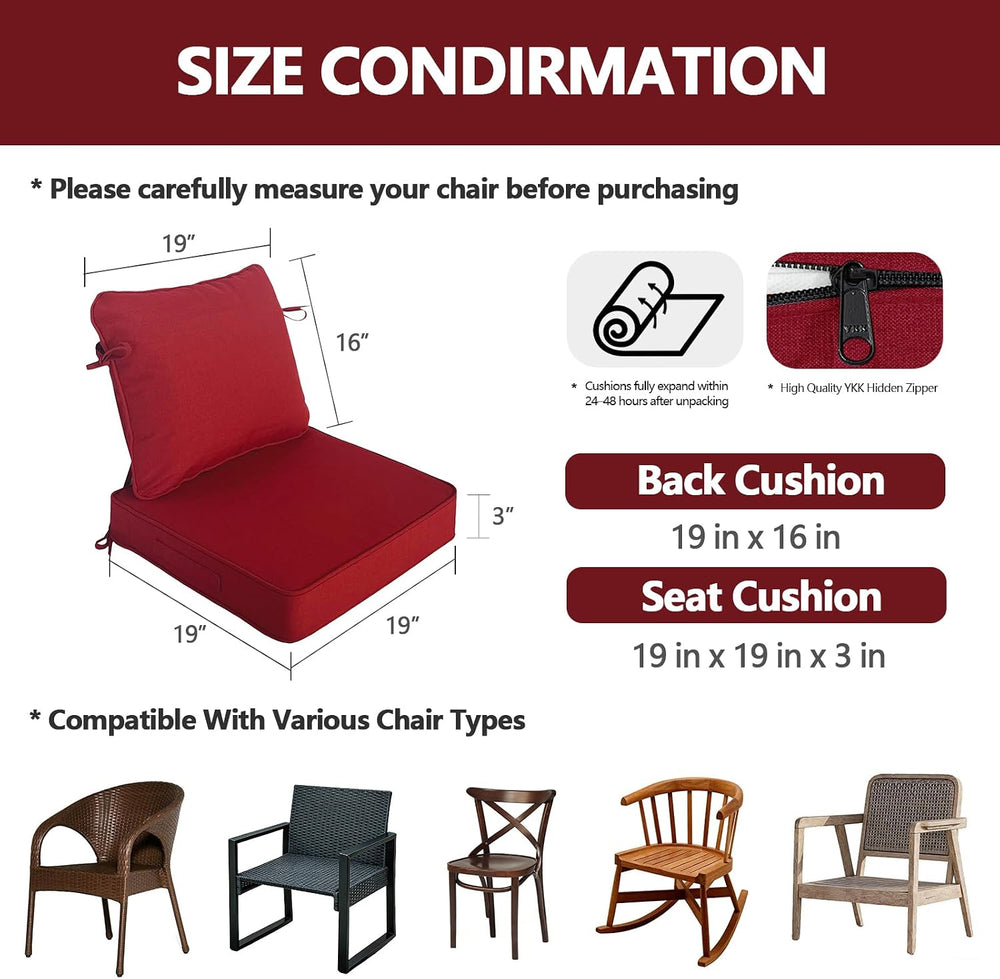 Goodgoods 19x19 Outdoor Deep Seat Cushions, 30D Foam, Chili