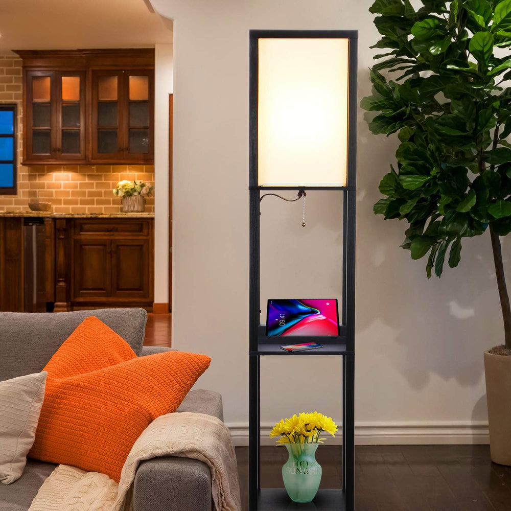 Brightech Maxwell – Modern Shelf Floor Lamp with USB Ports, Wireless Charging...