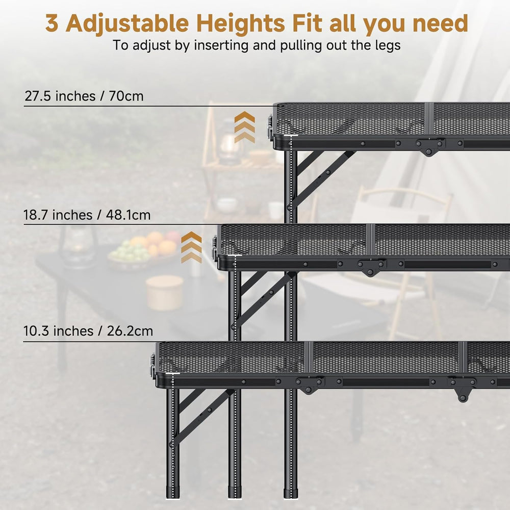 Folding Camping Table, 34.2"x15.7" Picnic Table, 3 Adjust Height