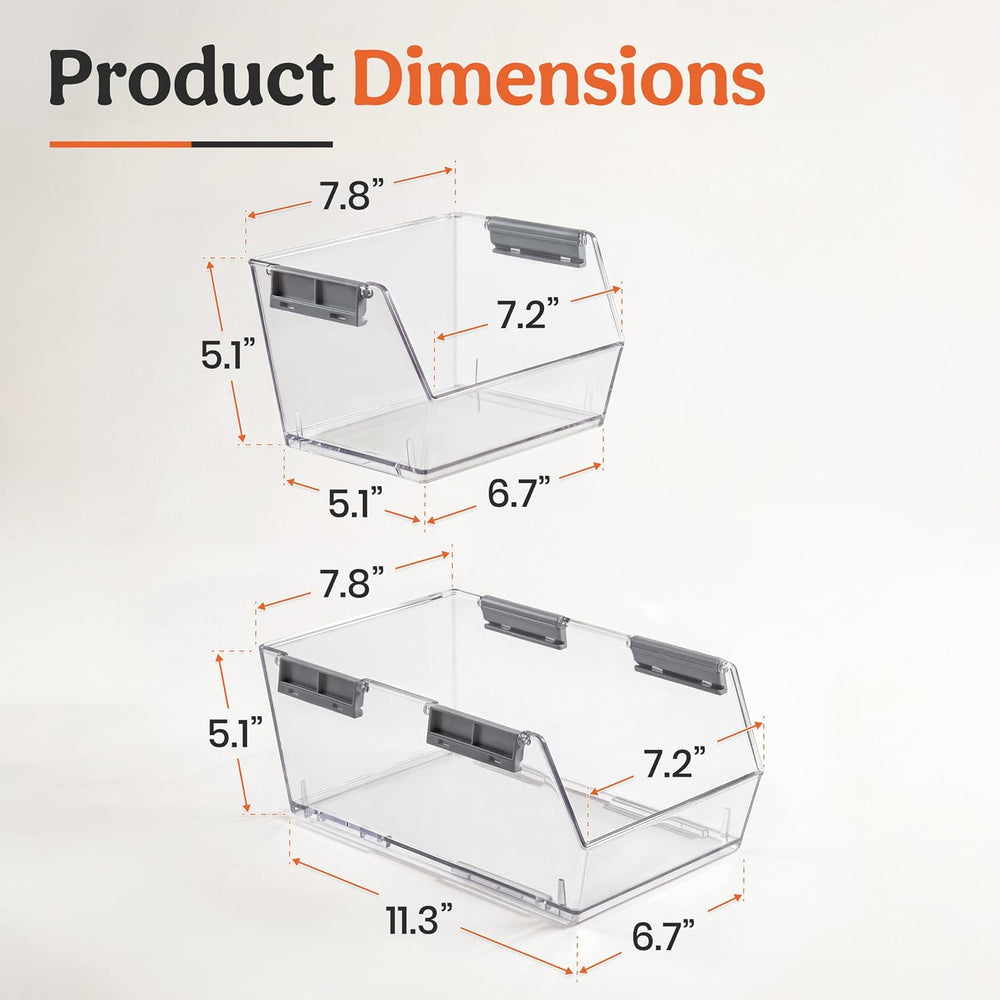 HOMESTEAD Set of 4 Stackable Storage Bins, 2 Large + 2 Small Clear Plastic Or...