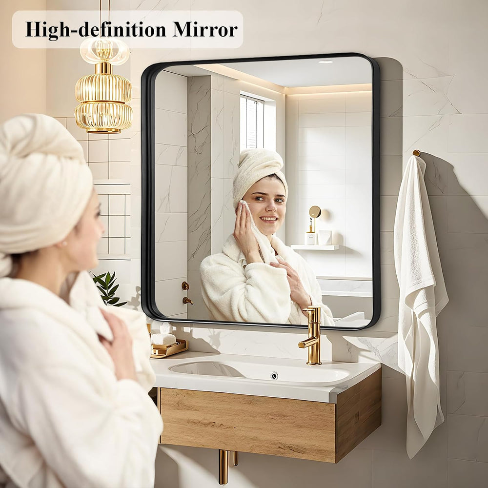 Black Bathroom Vanity Mirror Over Sink 28x28, Small Wall Square Mirror
