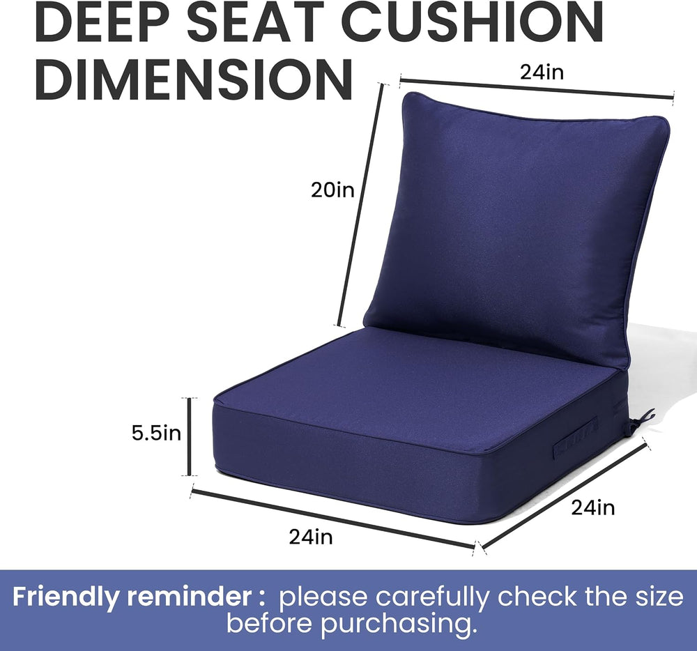 Crestlive Water Resistant Outdoor Deep Seat Cushion Set of 2, 24x24x5.5