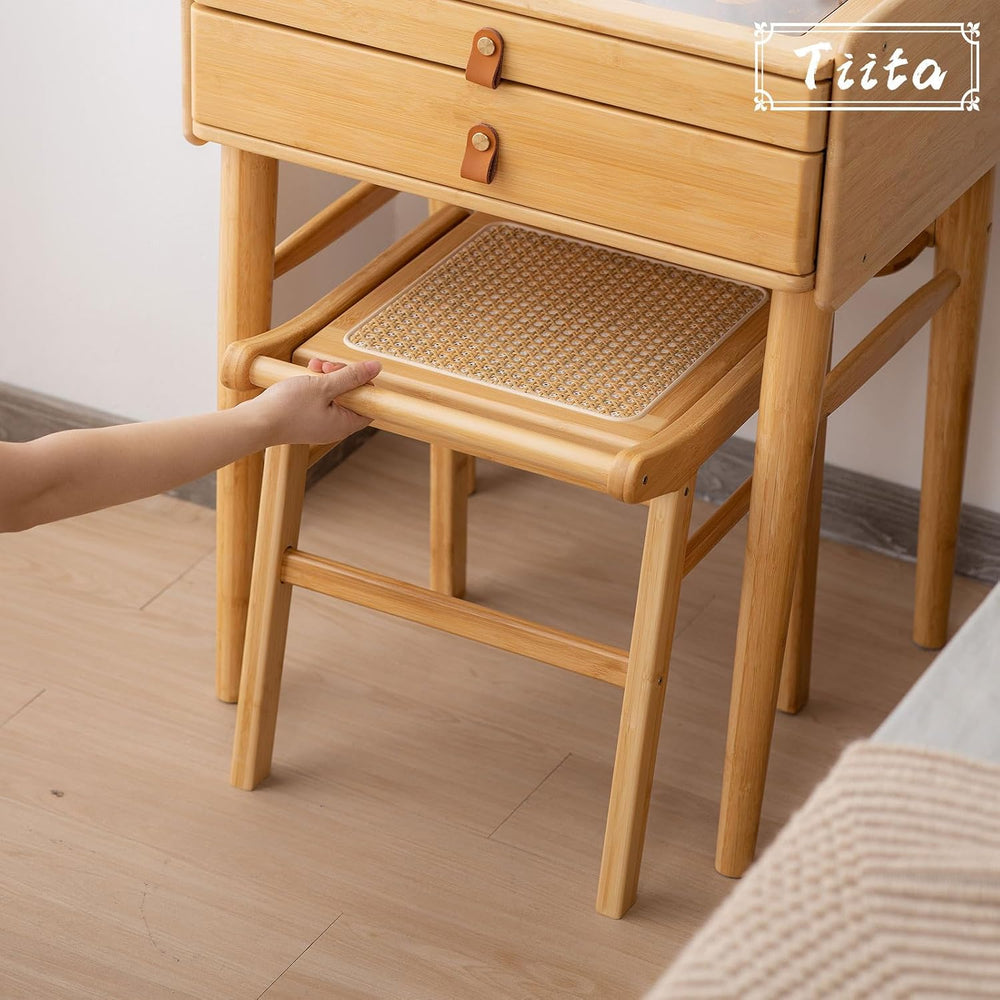 Tiita Rattan Vanity Stool, Bamboo Dressing Chair, Ottoman and Step Stool