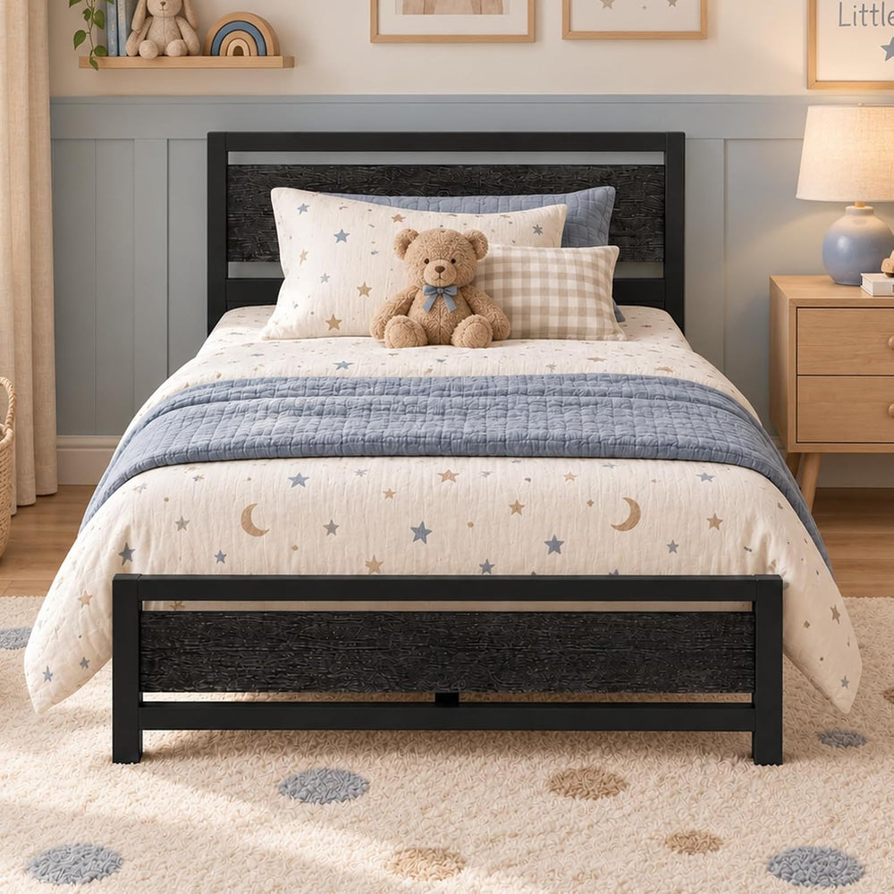 Catrimown Twin Bed Frame with Headboard, Under-Bed Storage, Black