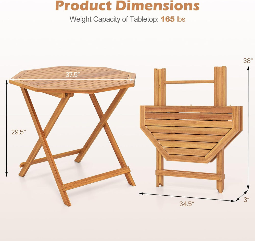 Tangkula 37.5” Folding Patio Table for 4, Acacia Wood Outdoor Dining Table