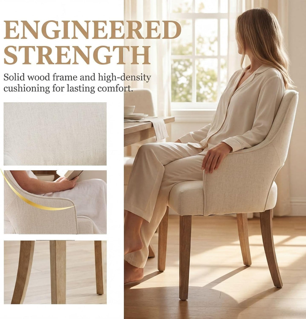 Linen Upholstered Dining Chairs Set of 2 with Arms