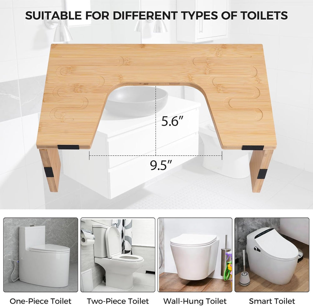 Bamboo Toilet Stool, Foldable Potty Stool, 7" and 9" Adjustable Hei...
