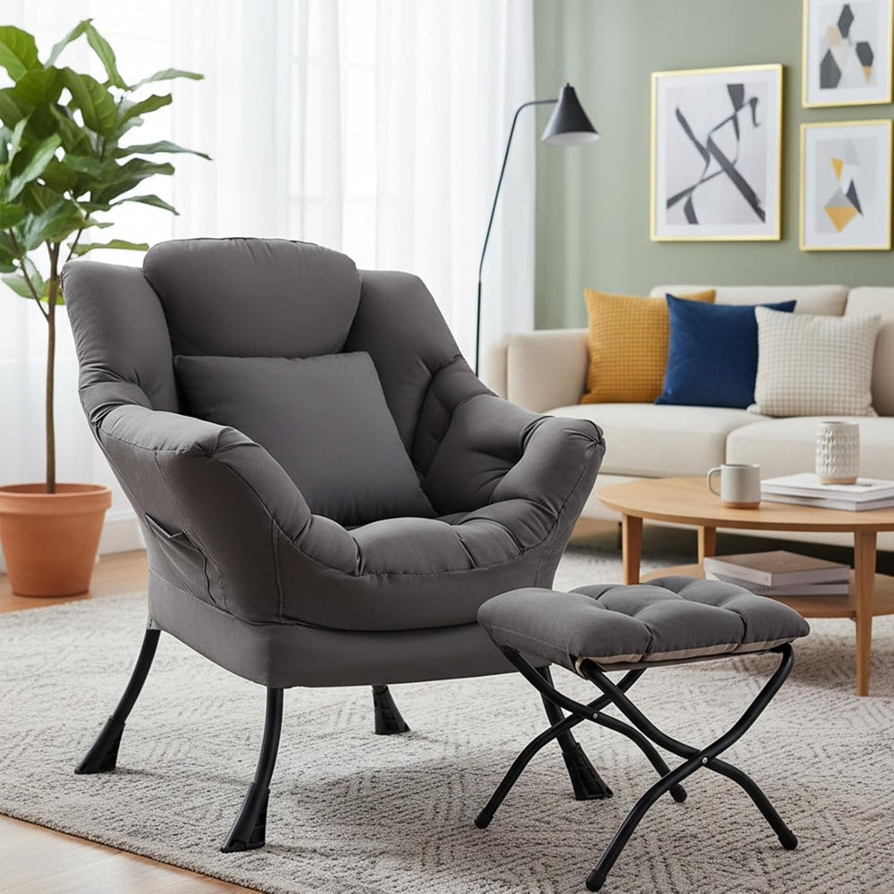 Lazy Chair with Ottoman, Comfy Reading Chair for Bedroom