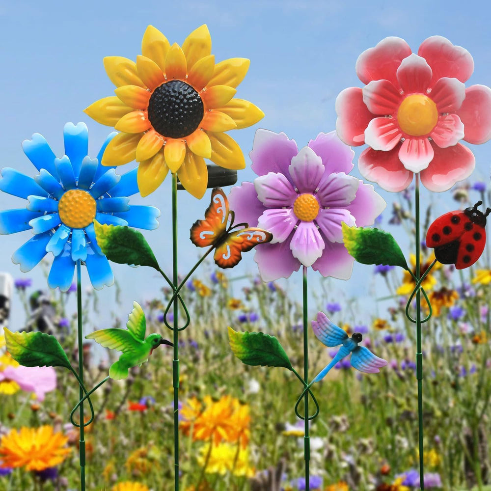 4 Pack Outdoor Solar Lights,Outdoor Waterproof Metal Art Stick Flowers,Garden...
