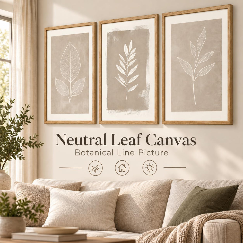 Framed 3pcs Boho Neutral Leaf Canvas Wall Art 16X24 Inch