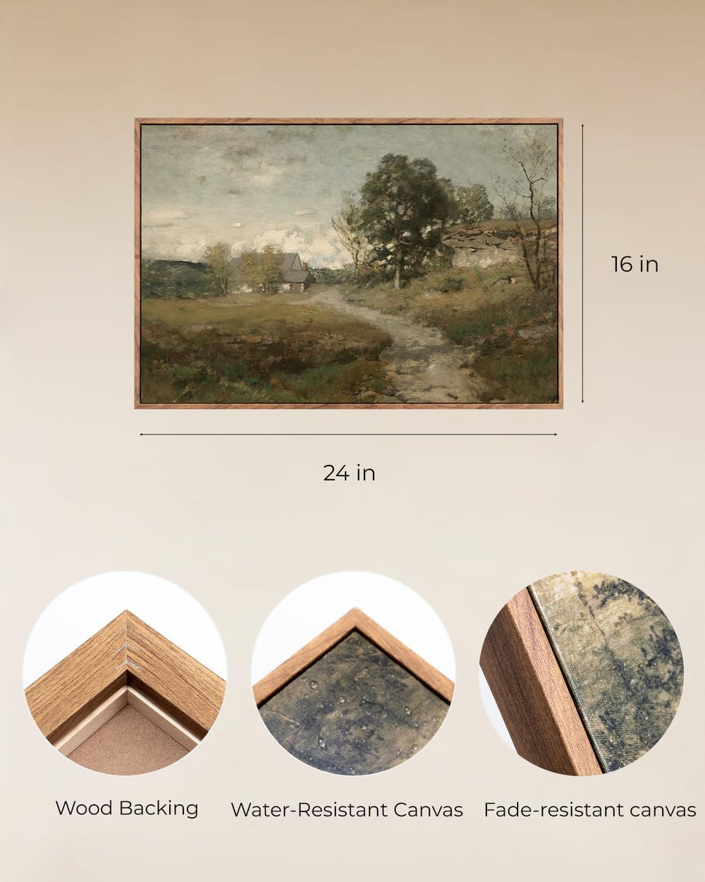 ElfLuna Framed Canvas, Vintage Rural Path Farmhouse Landscape Print